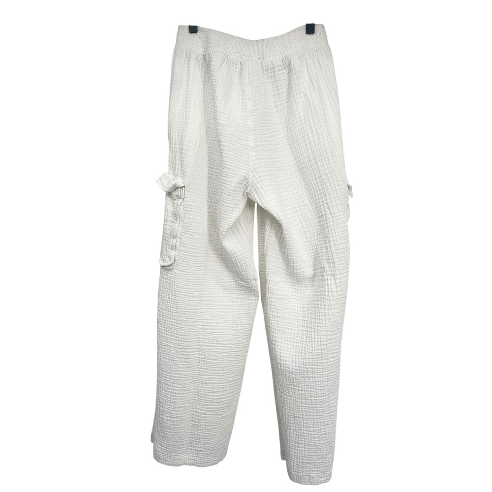 Aerie WhiteGauze Cotton Cargo Pants Elastic Waist Relaxed Wide Leg Trousers Sm - Picture 6 of 16
